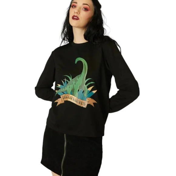 Dangerfield Veggiesaurus Sweatshirt Size US 4 AUS 8 Black Long Sleeve - Picture 3 of 8